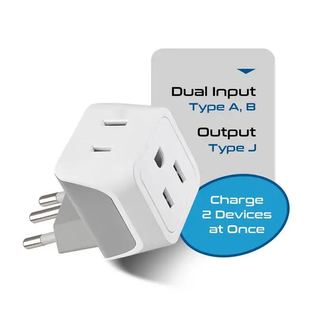 Alt view image 7 of 7 - Switzerland Travel Adapter Plug with Dual USA Input - Power - Type J (3 Pack) - Ultra Compact - Safe Grounded Perfect for Cell Phones, Laptops, Camera Chargers and More (CT-11A)