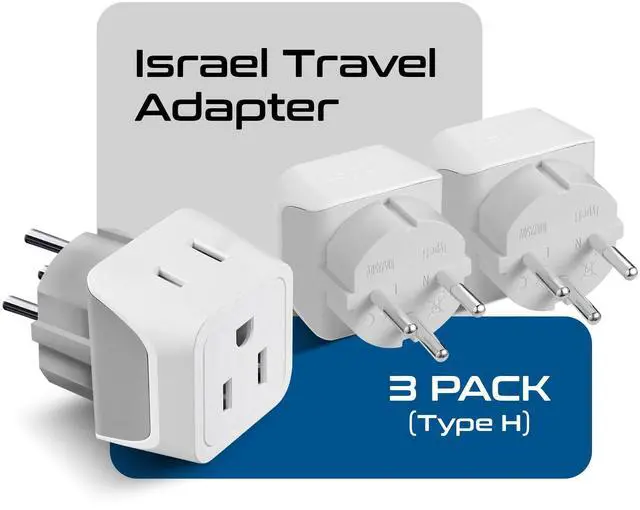 Alt view image 2 of 7 - Israel Plug Adapter - 2 in 1 Type H Adapter, US to Jersusalem Plug Adapter - Israel, Palestine Travel Adapter Plug, - Dual USA Inputs, CE, RoHS - 3 Pack