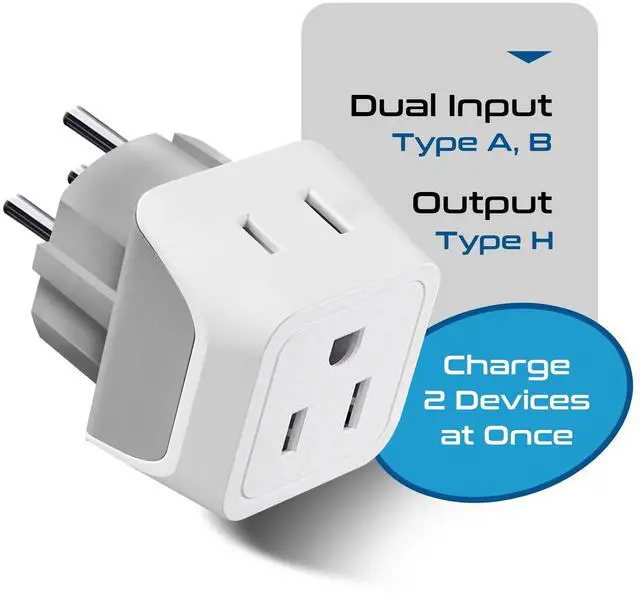 Alt view image 3 of 7 - Israel Plug Adapter - 2 in 1 Type H Adapter, US to Jersusalem Plug Adapter - Israel, Palestine Travel Adapter Plug, - Dual USA Inputs, CE, RoHS - 3 Pack