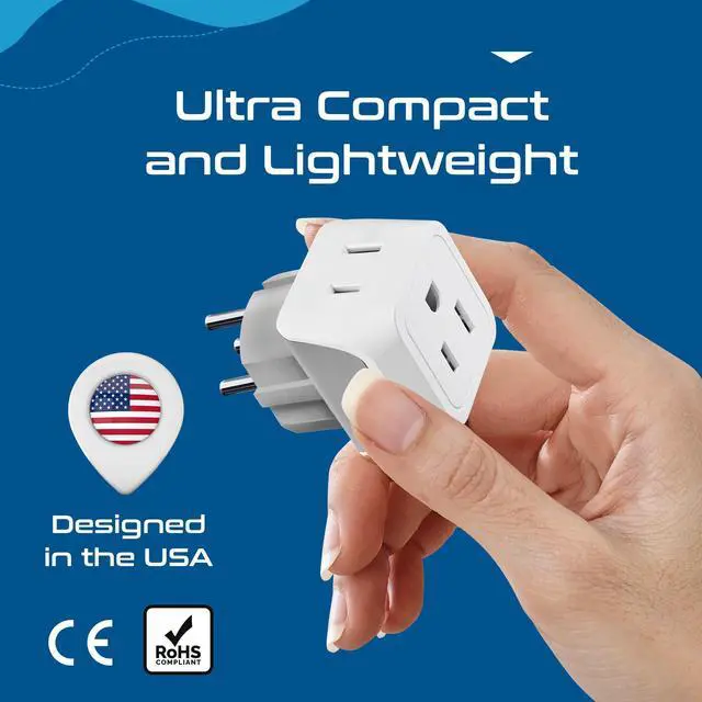 Alt view image 6 of 7 - Israel Plug Adapter - 2 in 1 Type H Adapter, US to Jersusalem Plug Adapter - Israel, Palestine Travel Adapter Plug, - Dual USA Inputs, CE, RoHS - 3 Pack