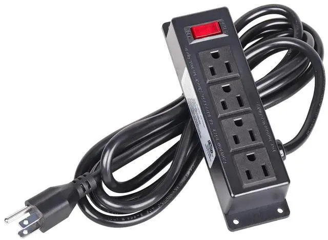 Main image of Mountable Furniture Power Strip with 4 Outlets, Wall Mount Under Desk Mounted Power Unit with 10ft Cord, Flat Plug Outlet for Desk, Cabinet, Workbench or Office Applications, Black