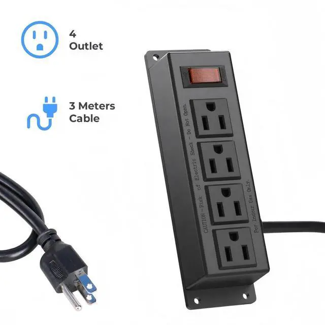 Alt view image 4 of 5 - Mountable Furniture Power Strip with 4 Outlets, Wall Mount Under Desk Mounted Power Unit with 10ft Cord, Flat Plug Outlet for Desk, Cabinet, Workbench or Office Applications, Black