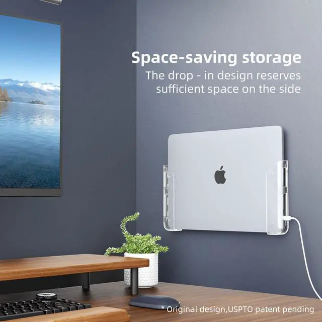 Alt view image 2 of 7 - Clear Wall & Under Desk Laptop Mount HolderAdhesive & Screw in,1.02"/ 26 mm,Anti-Scratch Pads,Universal for MacBooks,Surface,Keyboards,Tablets,Switch &More
