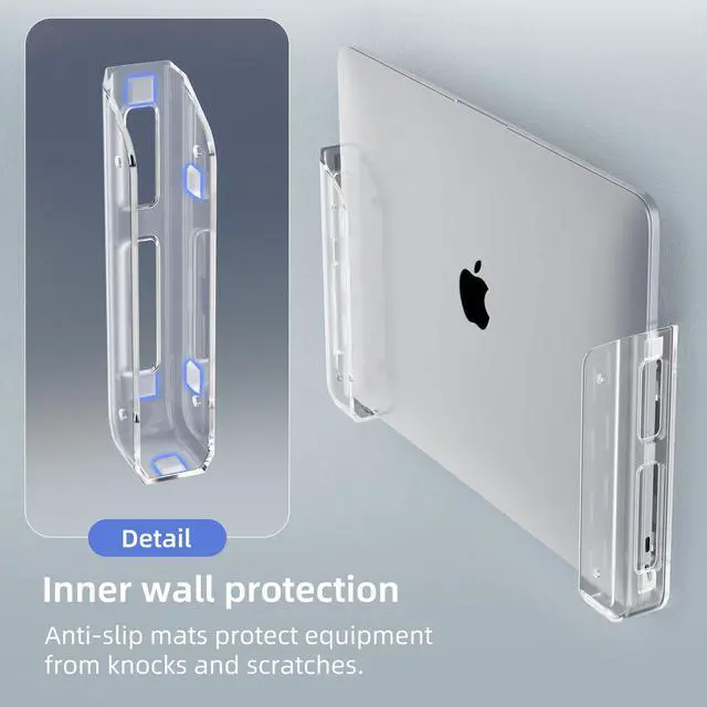 Alt view image 4 of 7 - Clear Wall & Under Desk Laptop Mount HolderAdhesive & Screw in,1.02"/ 26 mm,Anti-Scratch Pads,Universal for MacBooks,Surface,Keyboards,Tablets,Switch &More