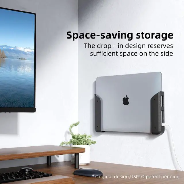 Alt view image 2 of 7 - Wall & Under Desk Laptop Mount Holder with Adhesive & Screws in,1.02"/ 26 mm Thick,Anti-Scratch Pads,Universal for MacBooks,Surface,Keyboards,Tablets,Switch &More