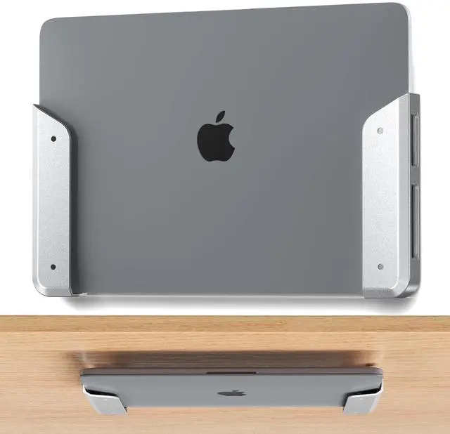 Main image of Wall & Under Desk Laptop Mount HolderAdhesive & Screw in,1.02"/ 26 mm,Anti-Scratch Pads,Universal for MacBooks,Surface,Keyboards,Tablets,Switch &More,Matte Silver