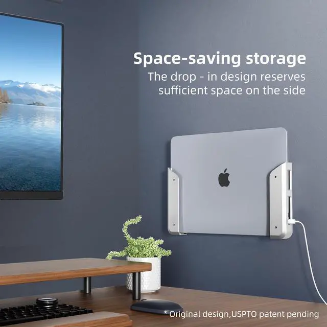 Alt view image 2 of 7 - Wall & Under Desk Laptop Mount HolderAdhesive & Screw in,1.02"/ 26 mm,Anti-Scratch Pads,Universal for MacBooks,Surface,Keyboards,Tablets,Switch &More,Matte Silver