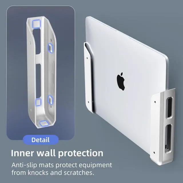 Alt view image 4 of 7 - Wall & Under Desk Laptop Mount HolderAdhesive & Screw in,1.02"/ 26 mm,Anti-Scratch Pads,Universal for MacBooks,Surface,Keyboards,Tablets,Switch &More,Matte Silver