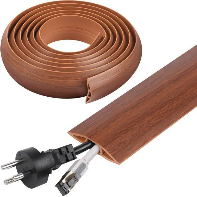 Main image of 10 FT Floor Cord Cover, Cord Covers for Wires on Floor, Cord Protector, Floor Cable Cover, Hide Extension Cord Covers for Floor, Cable Cavity: 0.47" (W) x 0.29" (H) - Brown
