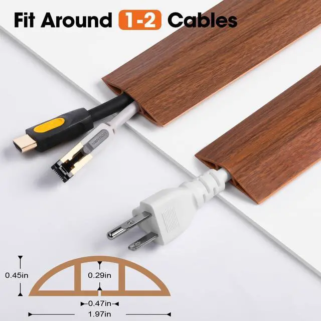 Alt view image 2 of 6 - 10 FT Floor Cord Cover, Cord Covers for Wires on Floor, Cord Protector, Floor Cable Cover, Hide Extension Cord Covers for Floor, Cable Cavity: 0.47" (W) x 0.29" (H) - Brown