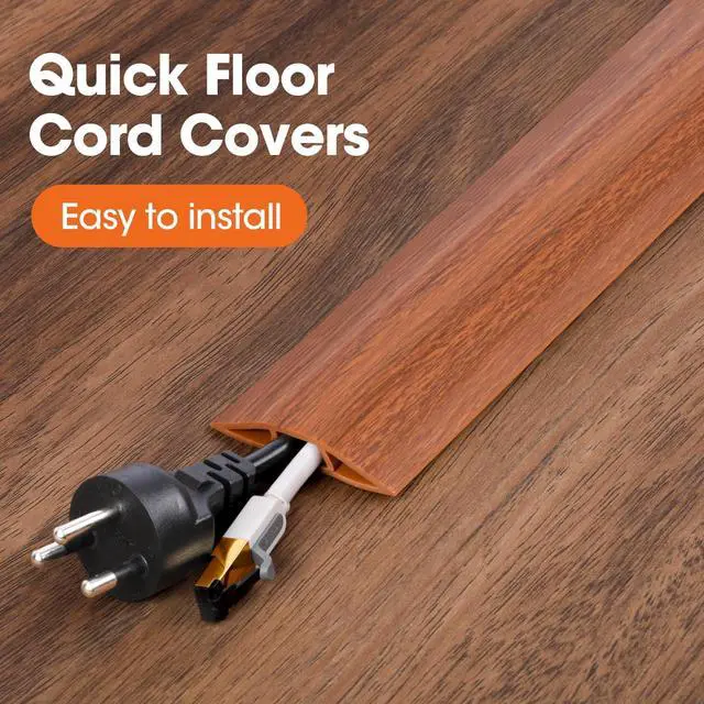 Alt view image 3 of 6 - 10 FT Floor Cord Cover, Cord Covers for Wires on Floor, Cord Protector, Floor Cable Cover, Hide Extension Cord Covers for Floor, Cable Cavity: 0.47" (W) x 0.29" (H) - Brown