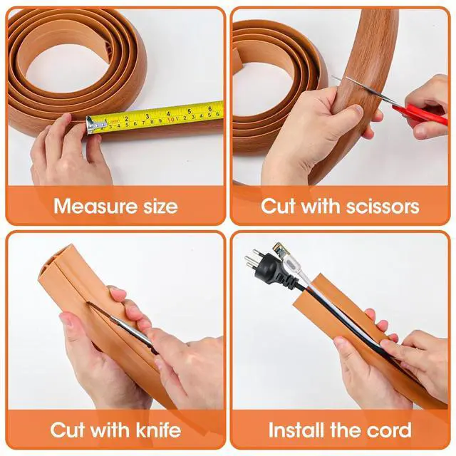 Alt view image 5 of 6 - 10 FT Floor Cord Cover, Cord Covers for Wires on Floor, Cord Protector, Floor Cable Cover, Hide Extension Cord Covers for Floor, Cable Cavity: 0.47" (W) x 0.29" (H) - Brown