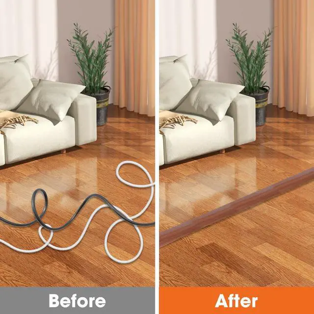 Alt view image 6 of 6 - 10 FT Floor Cord Cover, Cord Covers for Wires on Floor, Cord Protector, Floor Cable Cover, Hide Extension Cord Covers for Floor, Cable Cavity: 0.47" (W) x 0.29" (H) - Brown
