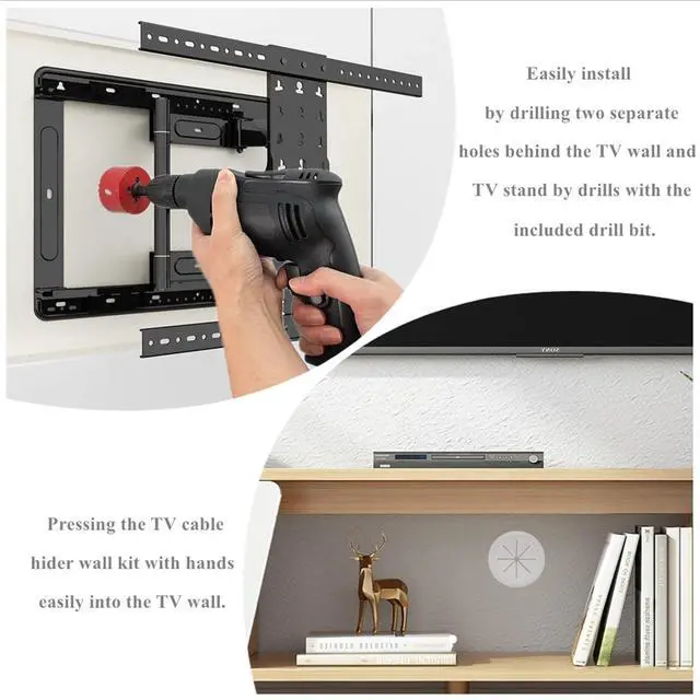 Alt view image 4 of 7 - 4 Pack TV Wire Hider for Wall, 1.97 Inch (50mm Hole) Cord Hider in Wall Cable Management Kit, Includes 4 Pass Throughs and 1 Hole Saw Drill Attachment Easy to Install