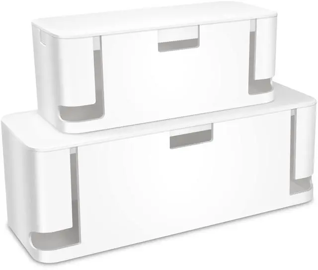 Main image of Cable Management Box White, 2Pack Cord Organizer Box - Extra Large and Medium Size, Cord Hider Box to Conceal Power Strips on Desk or Floor, Made from Electrically Safe ABS Material