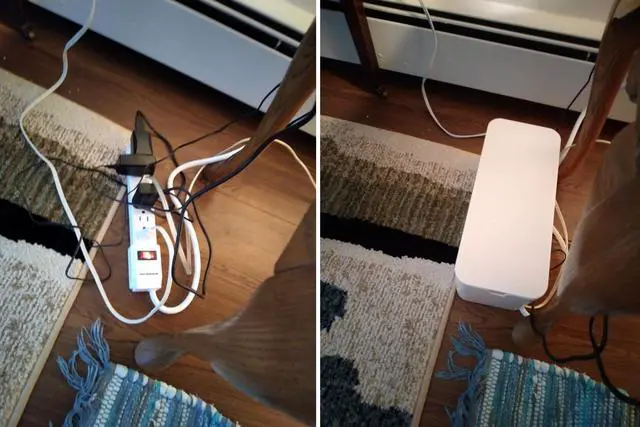 Alt view image 6 of 7 - Cable Management Box White, 2Pack Cord Organizer Box - Extra Large and Medium Size, Cord Hider Box to Conceal Power Strips on Desk or Floor, Made from Electrically Safe ABS Material