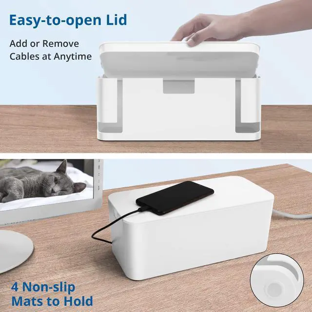 Alt view image 7 of 7 - Cable Management Box White, 2Pack Cord Organizer Box - Extra Large and Medium Size, Cord Hider Box to Conceal Power Strips on Desk or Floor, Made from Electrically Safe ABS Material