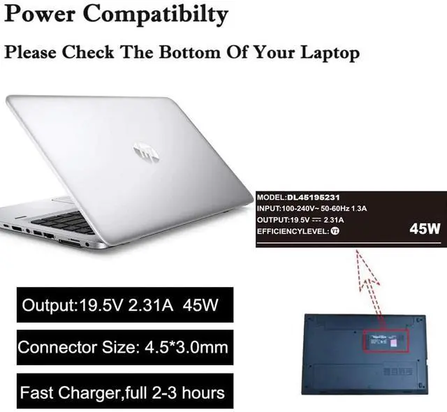 Alt view image 2 of 6 - Laptop Charger Replacement for HP Laptop Computer 45W Smart Blue Tip Power Adapter