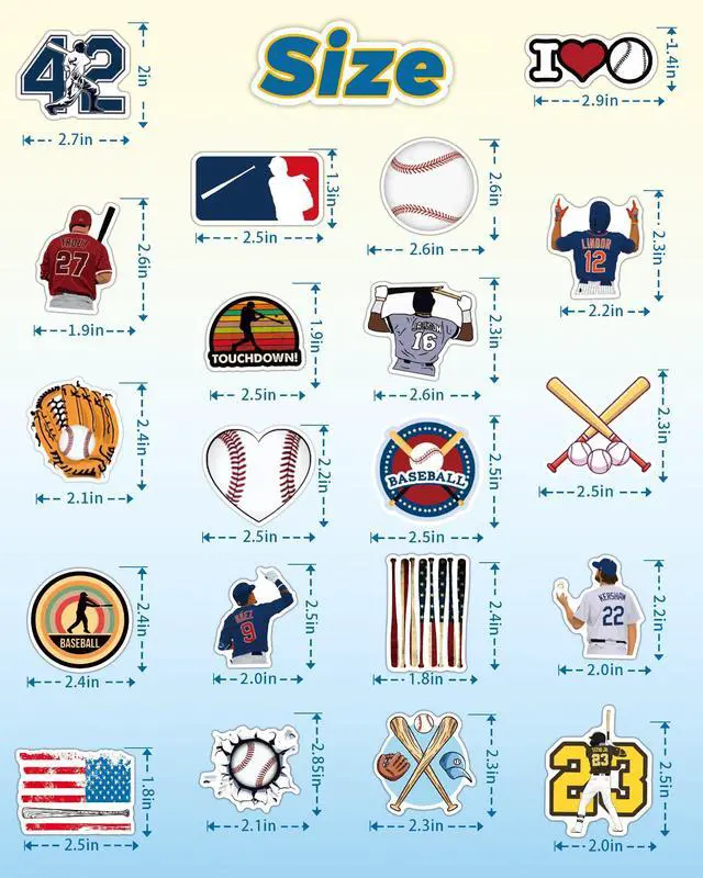 Alt view image 6 of 6 - 100 Pcs Sport Stickers for Kids, Baseball Water Bottle Stickers, Vinyl Waterproof Laptop Sticker for Water Bottle, Bulk Sticker Packs for Boys Kids Classroom Prizes for Elementary Students