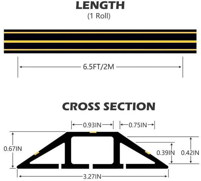 Alt view image 2 of 6 - 6.5Ft Cord Covers for Wires on Floor, 3-Channel Floor Cord Cover with Anti-Slip Base & Yellow Warning Strips, Extension Cord Covers for Floor, Ideal for Home, Office, Outdoor Use