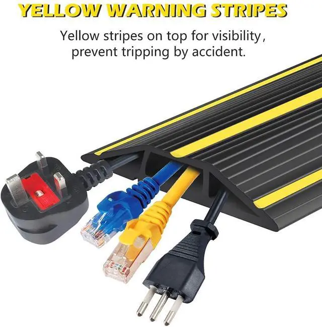 Alt view image 5 of 6 - 6.5Ft Cord Covers for Wires on Floor, 3-Channel Floor Cord Cover with Anti-Slip Base & Yellow Warning Strips, Extension Cord Covers for Floor, Ideal for Home, Office, Outdoor Use