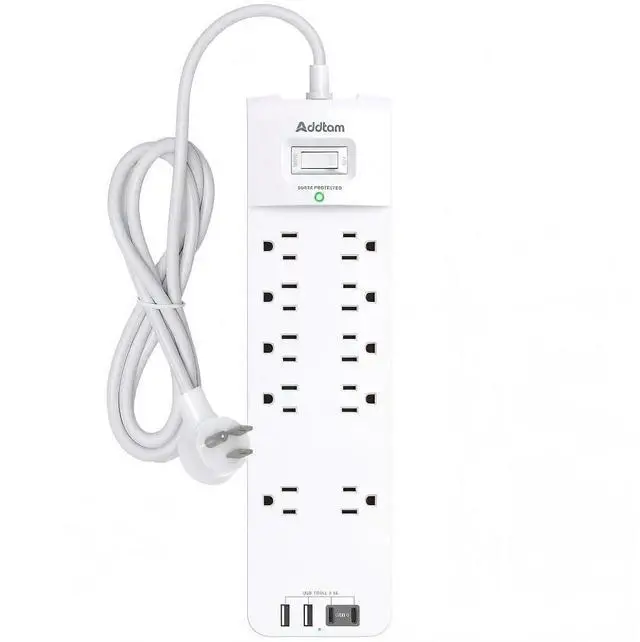 Main image of Power Strips with Surge Protection, 6FT Extension Cord with Multiple Outlets, Surge Protector Power Strip with 10 Outlets and 4 USB Ports(2 USB C), Flat Plug, 2700J, White