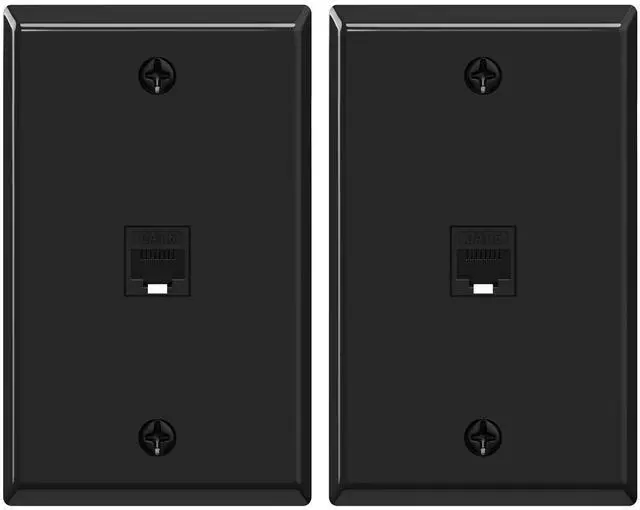 Main image of UL Listed Ethernet Wall Plate, CAT6 Wall Plate and Jack, RJ45 Keystone Inline Coupler with Keystone Ethernet Outlet, Black 2-Pack
