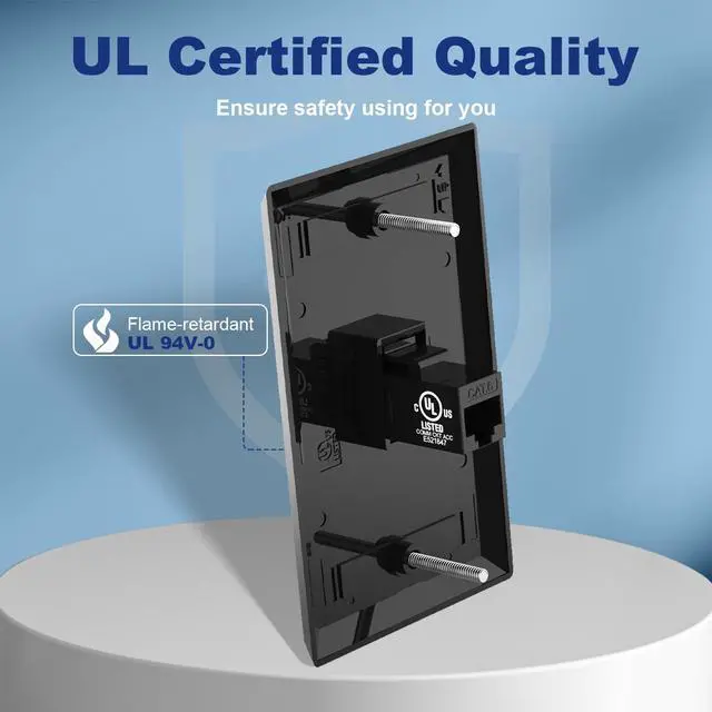 Alt view image 2 of 7 - UL Listed Ethernet Wall Plate, CAT6 Wall Plate and Jack, RJ45 Keystone Inline Coupler with Keystone Ethernet Outlet, Black 2-Pack