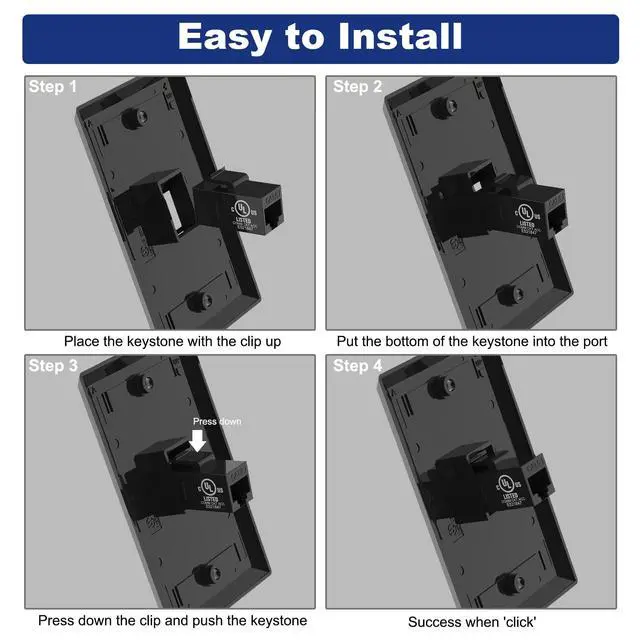 Alt view image 6 of 7 - UL Listed Ethernet Wall Plate, CAT6 Wall Plate and Jack, RJ45 Keystone Inline Coupler with Keystone Ethernet Outlet, Black 2-Pack