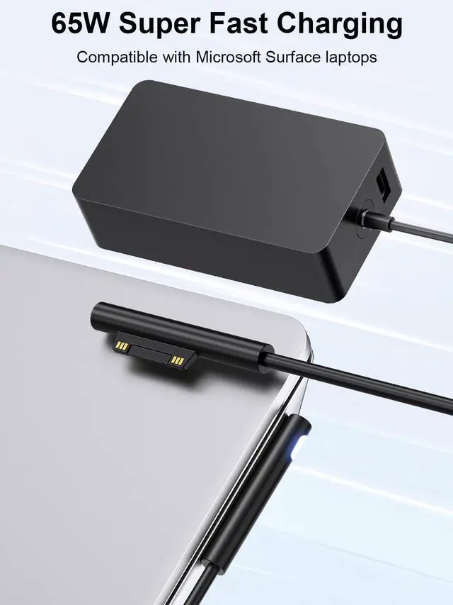 Alt view image 2 of 7 - 65W Surface Pro Charger Compatible with Microsoft Surface Pro 11 10 9 8 7+ 7 6 5 4 3 X,Surface Laptop 7 6 5 4 3 2 1, Go 3 2 1,Book 3 2 1,65W Power Adapter with USB Port,Support 44W 36W