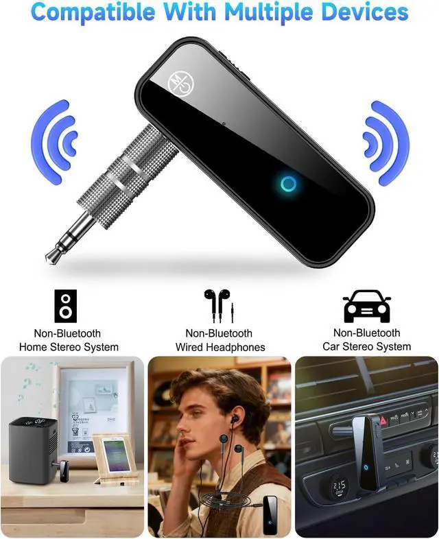 Alt view image 4 of 7 - 2 in 1 Bluetooth 5.3 Transmitter Receiver, AUX Wireless Bluetooth Audio Adapter for Car, TV, Speaker, Stereo System and Headphones