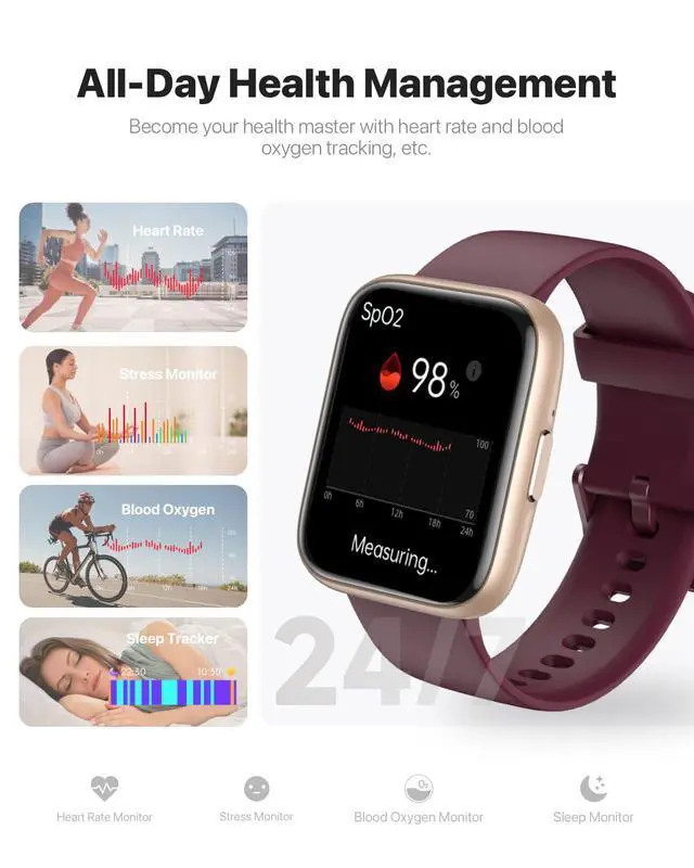 Alt view image 2 of 7 - Smart Watch for Men Women - Answer/Make Calls/Quick Reply/AI Voice Assistant, 1.83" for Android iPhone Samsung Compatible IP68 Smartwatch Fitness Tracker Blood (Rose Gold+Wine Red, 1.9")