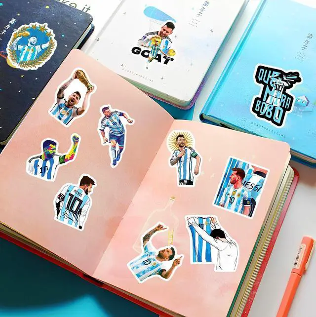 Alt view image 7 of 7 - 50PCS Soccer Player Messi Sticker for Fans, Vinyl Waterproof Laptop Water Bottle Stickers for Aldults Boys Girls Teens Cool Soccer Sport