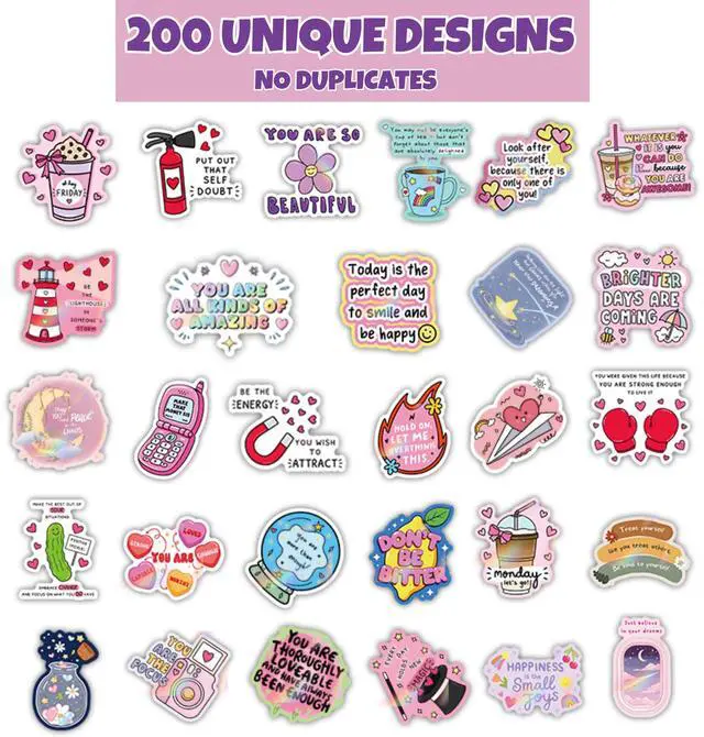 Alt view image 3 of 7 - 200 PCS Motivational Stickers Colorful Aesthetic Inspirational Positive Affirmation Stickers, Waterproof Decals for Water Bottle, Phone, Case, Laptop, Skateboard, Gift Teens, Boys and Girls (200 PCS)