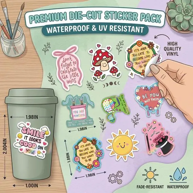 Alt view image 5 of 7 - 200 PCS Motivational Stickers Colorful Aesthetic Inspirational Positive Affirmation Stickers, Waterproof Decals for Water Bottle, Phone, Case, Laptop, Skateboard, Gift Teens, Boys and Girls (200 PCS)