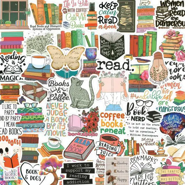 Main image of 200PCS Book Stickers for Kindle, Bookish & Booktok Reading Stickers for Water Bottles, Laptops, Phones - Vinyl, Waterproof for Book Lovers, Teens & Adults