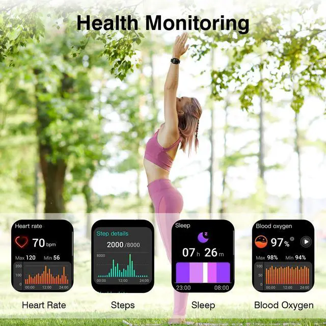 Alt view image 2 of 7 - Smart Watch, Fitness Tracker with Heart Rate Monitor, Blood Oxygen, Sleep Tracker, 41mm Touchscreen Smartwatch for Android iOS Waterproof Pedometer Watches Step Calories Tracker for Women Men