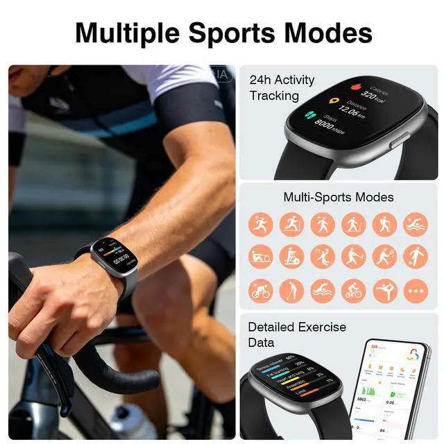 Alt view image 3 of 7 - Smart Watch, Fitness Tracker with Heart Rate Monitor, Blood Oxygen, Sleep Tracker, 41mm Touchscreen Smartwatch for Android iOS Waterproof Pedometer Watches Step Calories Tracker for Women Men