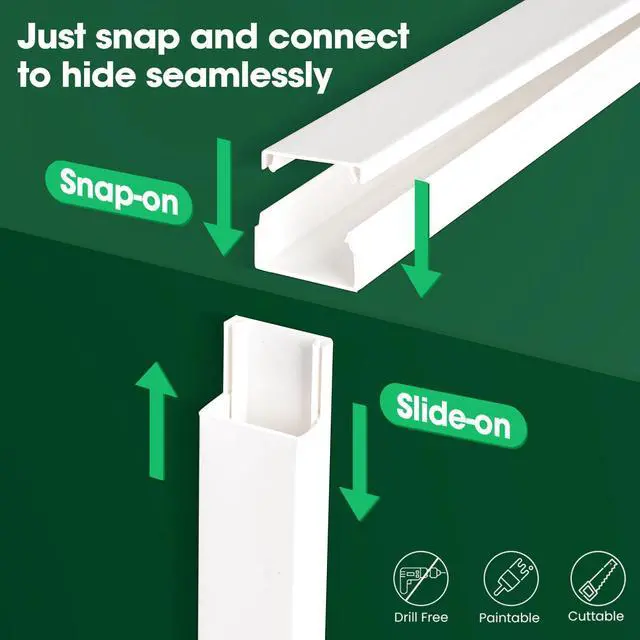 Alt view image 6 of 7 - Cord Hider Kit, 110in Cord Covers for Wires on Wall, Paintable Wire Covers for Cords on Wall, Self-Adhesive Cable Hider Cord Organizer, Wire Hiders, 8X L14in X W0.96in x H0.57in