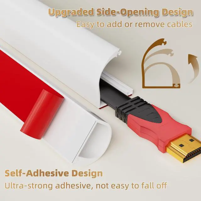 Alt view image 3 of 7 - 78" Side Open One Cord Hider (<1/4") for Wall Mounted Tv,Silicone Flexible Cable Cover to Hide Conceal Cords Along Wall,Wire Raceway Management Cable Concealer Channel,Electric Cord Organizer,White