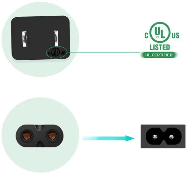 Alt view image 4 of 4 - Power Cord for JBL PartyBox 100 110 200 300 310 710 1000 On-The-Go Speaker, ONN Party Speaker, JBL Soundbar 2 Prong Power Cable Replacement