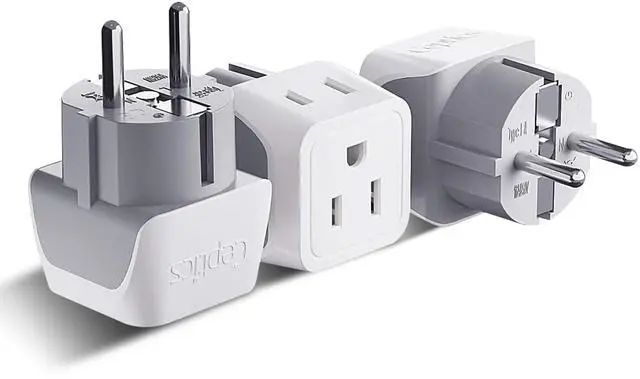 Main image of Schuko Germany, France Plug Adapter, Dual Input - Ultra Compact Light Weight - Usa to Russia, South Korea Travel Adaptor Plug - Type E/F (3 Pack)