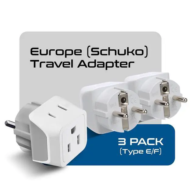 Alt view image 2 of 7 - Schuko Germany, France Plug Adapter, Dual Input - Ultra Compact Light Weight - Usa to Russia, South Korea Travel Adaptor Plug - Type E/F (3 Pack)
