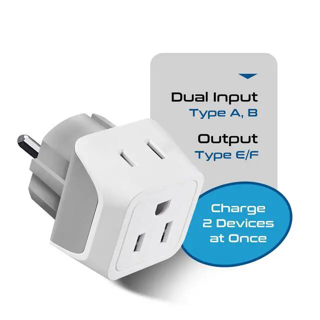 Alt view image 3 of 7 - Schuko Germany, France Plug Adapter, Dual Input - Ultra Compact Light Weight - Usa to Russia, South Korea Travel Adaptor Plug - Type E/F (3 Pack)