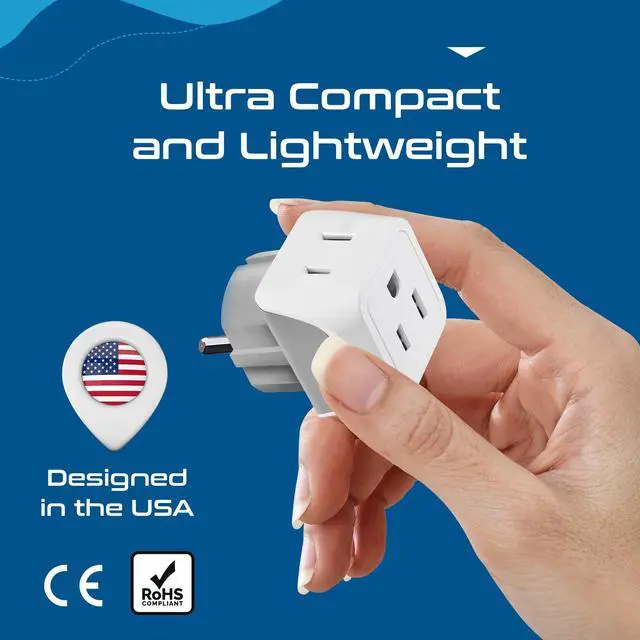 Alt view image 6 of 7 - Schuko Germany, France Plug Adapter, Dual Input - Ultra Compact Light Weight - Usa to Russia, South Korea Travel Adaptor Plug - Type E/F (3 Pack)