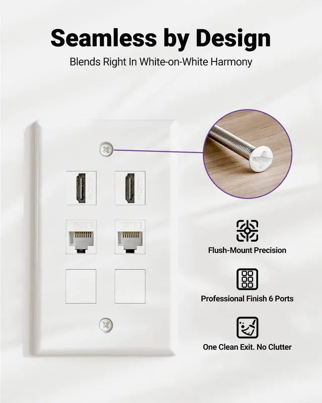 Alt view image 4 of 7 - UL Listed Keystone Wall Plate 6-Port, Low Profile Wall Plate for RJ45 Keystone Jack or Coupler and HDMI/Coax Modular Jack Inserts, White 10-Pack