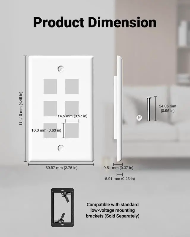 Alt view image 7 of 7 - UL Listed Keystone Wall Plate 6-Port, Low Profile Wall Plate for RJ45 Keystone Jack or Coupler and HDMI/Coax Modular Jack Inserts, White 10-Pack