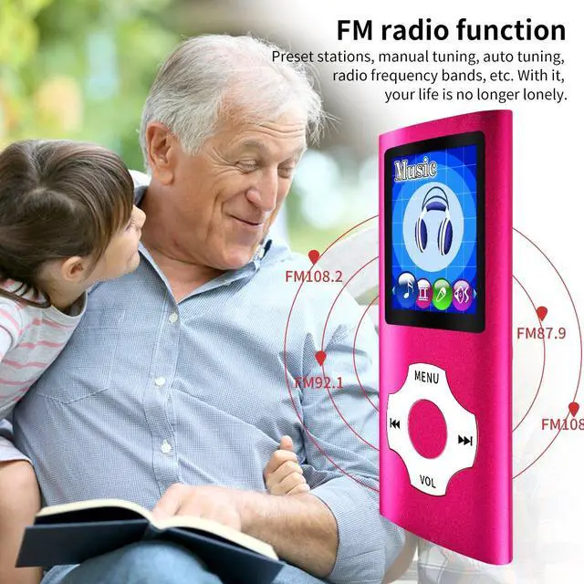 Alt view image 6 of 6 - MP3 Player Portable Music Player, 1.8 Inch LCD Screen with Video/Voice Record/FM Radio/E-Book/Photo Viewer, Max Support 64GB Pink