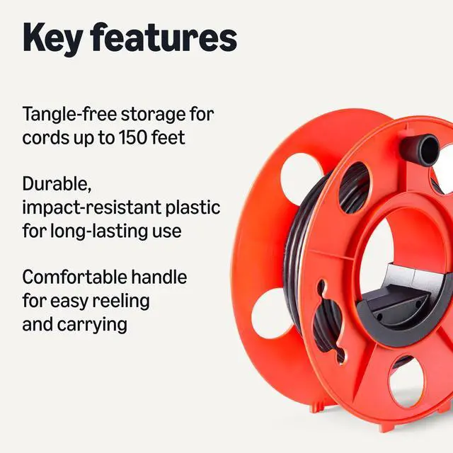 Alt view image 2 of 5 - Extension Cord Reel, 150-foot Capacity for 16/3 SJT Cord, Impact-Resistant, Orange