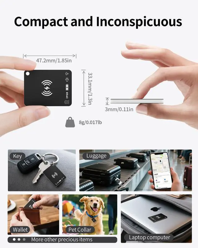 Alt view image 7 of 7 - Air Tracker Tag (iOS Only) Wallet Tracker Works with Apple Find My, Rechargeable Smart Tag Key Finder Locator with Sound, Item Finders for Key, Wallet, Luggage, Backpack, Suitcases, Passport
